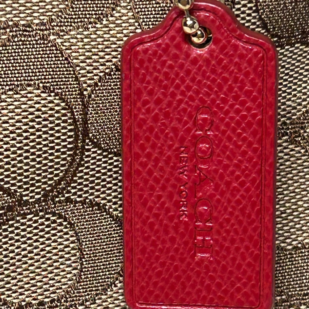 Coach Signature Gallery Tote Khaki Red Leather Trim Canvas Shoulder Bag F55364 - Picture 9 of 15